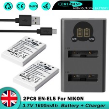 2X 1600mAh EN-EL5 Battery & Charger For Nikon CoolPix P530 P520 P510 P100 P80 90