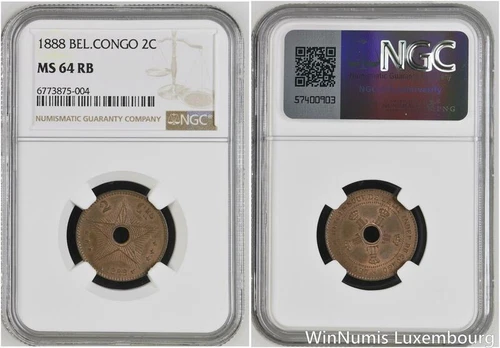 C5994 Rare Congo Belgian 2 Centimes Leopold II 1888 NGC MS64 -> Make Offer