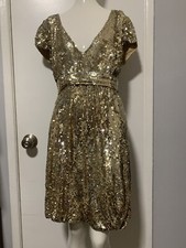 Vintage Dolce Jovani Gold And Silver Sequins Women's Dress Size 8 100% Silk