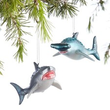 World Market Glass Shark Christmas Ornaments - Set of 2