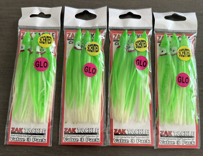 ZAK TACKLE (Gibbs delta) 4 1/2 IN SQUID -3 PK LIGHT GREEN/GLOW BELLY LOT OF 4