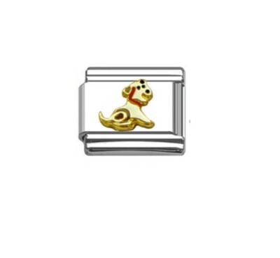 9mm Italian Charm E36 Welpe Gold sitzend gefleckt Welpe Hund passt klassischer Größe 