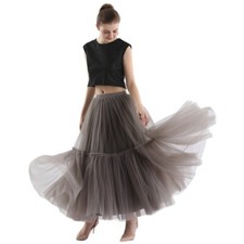 Women Party Ball Gown Banquet Wedding Bow Tie Belt Ankle Length Tulle Tutu Skirt