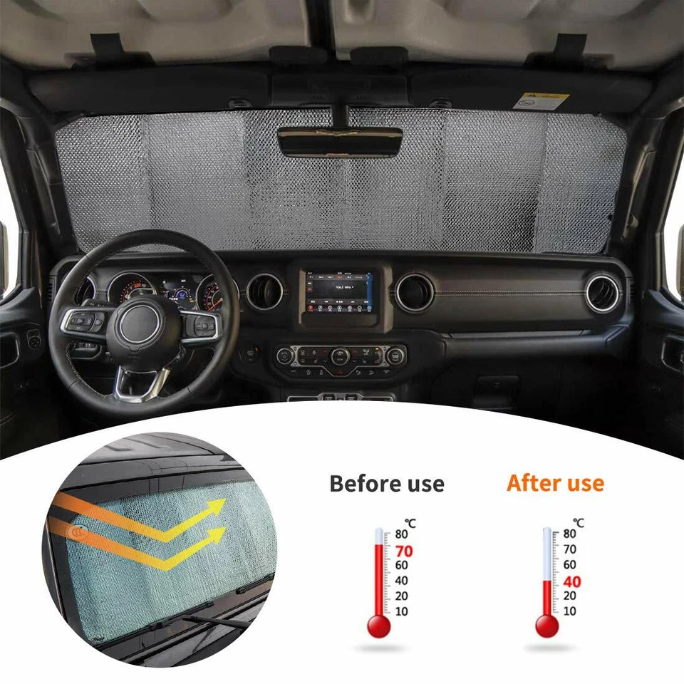Windshield Sunshade Sun Shade Heat Shield Visor Mat For 2018+ Jeep Wrangler JL Foto 4 de 4