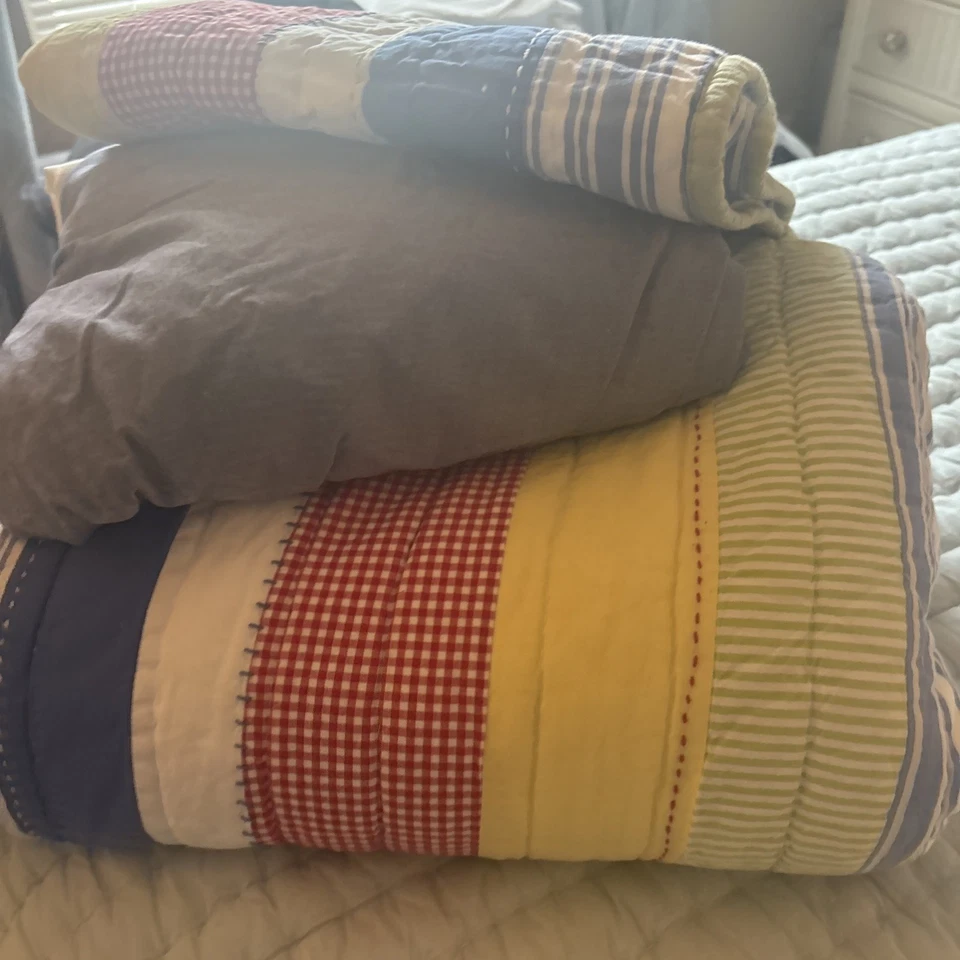 Pottery barn Kids Twin Quilt Set. Gingham , Stripes. - Image 2 of 4