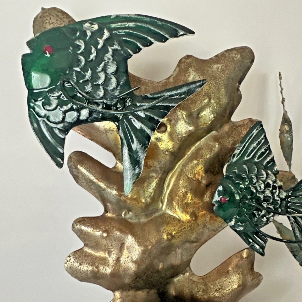 Vintage MCM Sea Life Tropical Fish Brass & Enamel Coral Reef  Metal Sculpture - Image 2 of 4
