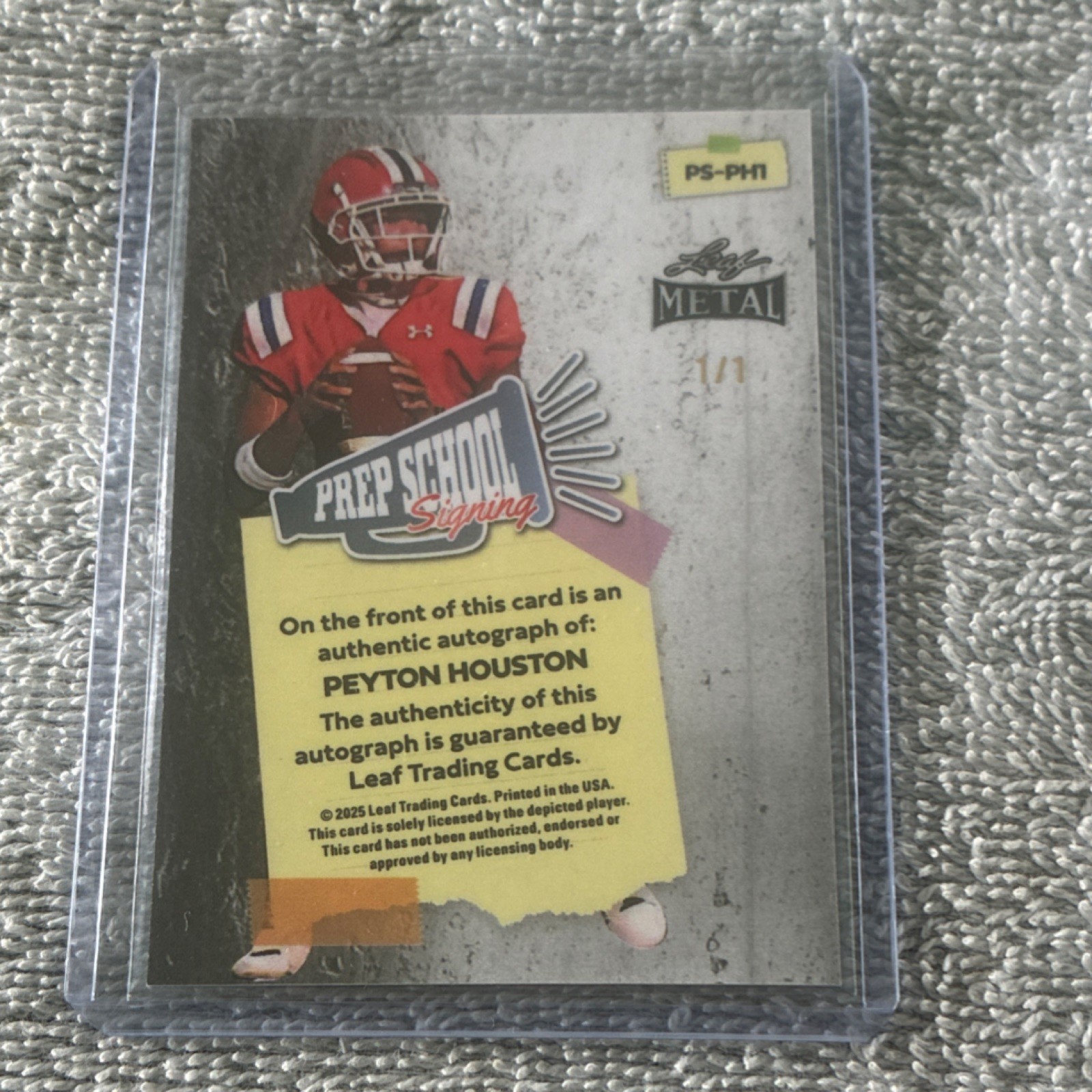 Leaf Metal Peyton Houston 1/1 Auto  Prep School Signing Football Card 2025 view 2