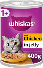 Image of Whiskas 1+ Chicken in Jelly Pack of 12 X 400 G Cans, Adult Cat Wet Food