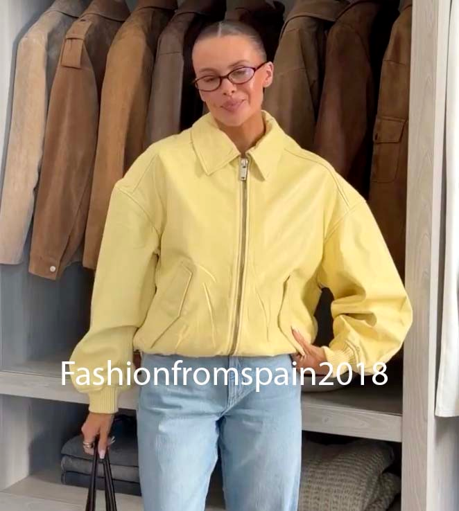 ZARA NEW WOMAN LEATHER BOMBER JACKET GRAPEFRUIT YELLOW S-M,L-XL