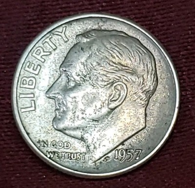 1957-P Roosevelt Dime 90% Silver Free Shipping 