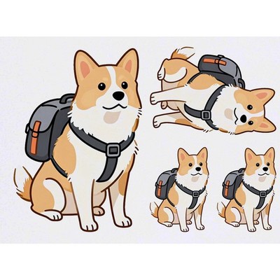 4 x Temporäre Tattoos / Transfers ''Hund mit Rucksack'' (TO00101222)