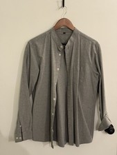   Men's Banded Collar Dress Shirt Mandarin Collar Button Down - Grey - Size L