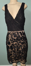 Sue Wong Nocturne Floral Appliqued 3D Black / Nude Dress Size 10
