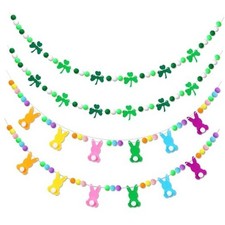 4 Pcs St. Patrick's Day Easter Banner Decor St. Patrick's Day Shamrock Bunny