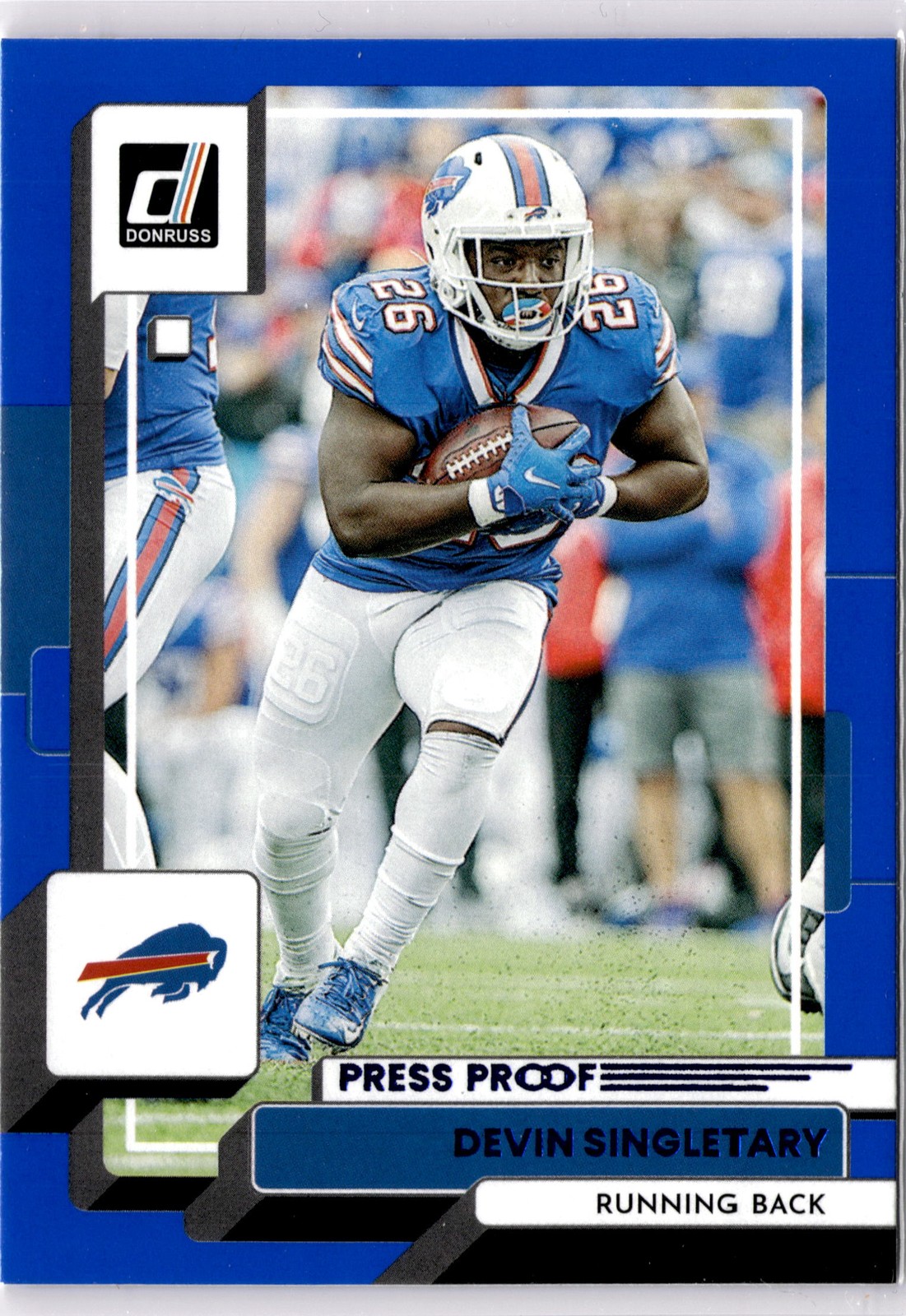 2022 Donruss #117 Devin Singletary Blue Press Proof (AC)