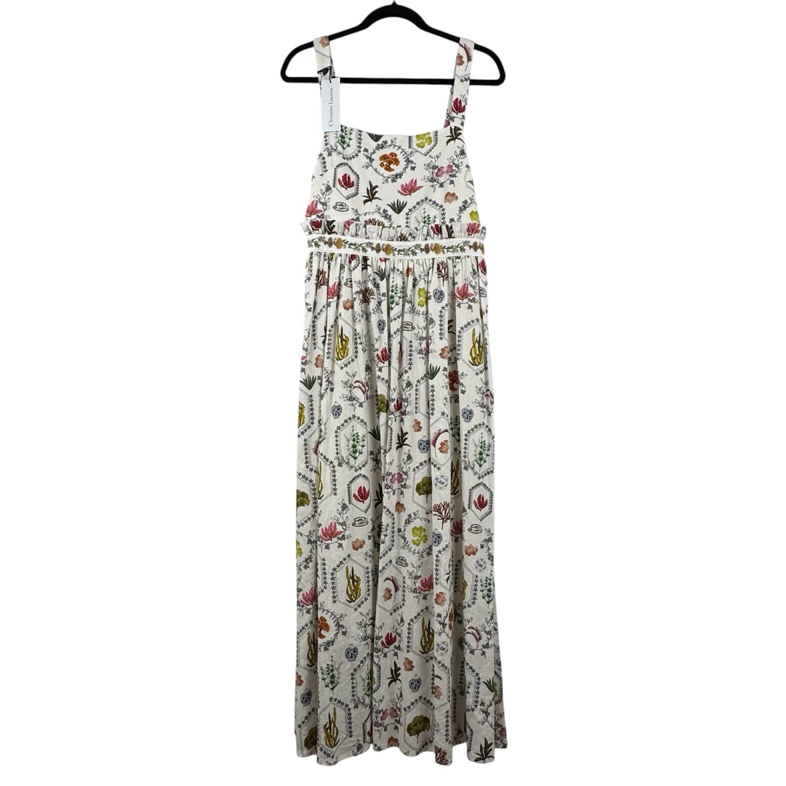 NWT Christian Lacroix Beaded Tie Back Empire Waist Maxi Linen Blend Dress Sz S