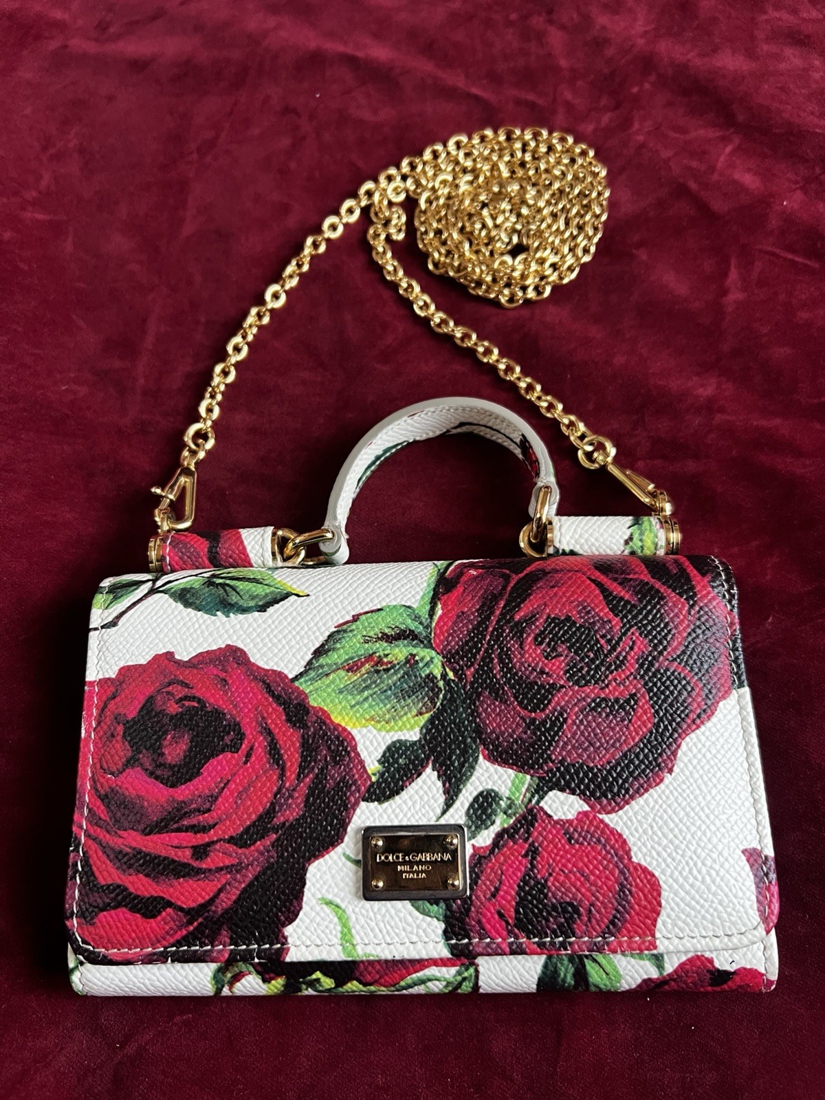 DOLCE & GABBANA Sicily Phone Bag Rose Floral 2WAY Chain Cros