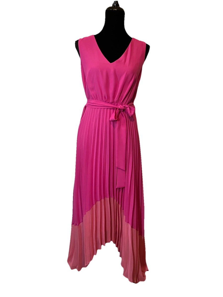 Taylor Pleated Chiffon Color Block Sleeveless Asymmetric Midi Dress Size 8 Taylor Pleated Chiffon Color Block Sleeveless Asymmetric Midi Dress Size 8