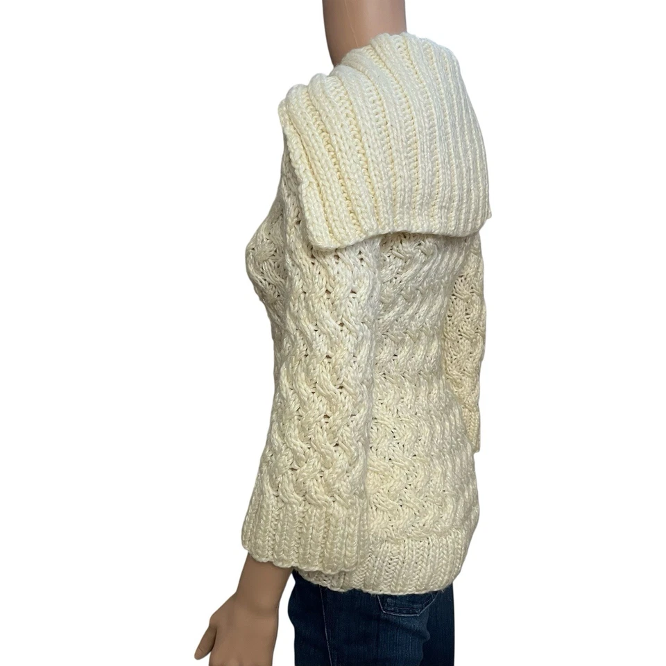 Y2K Bebe Chunky Fisherman Cardigan Sweater XS Cable Knit Button Down Fitted - Image 2 of 4