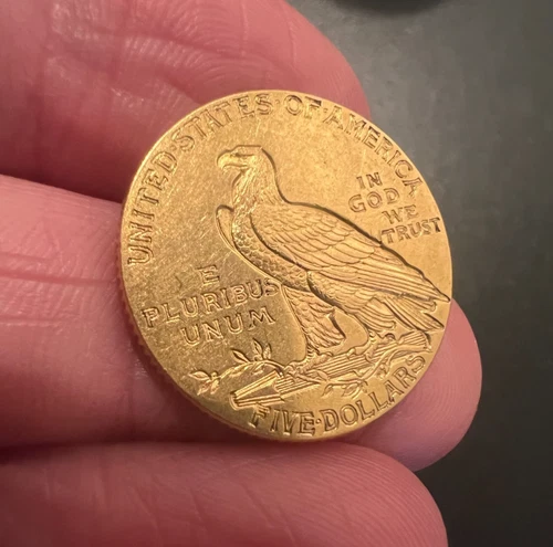 1915 $5 Indian Head Half Eagle Gold Coin .900 Fineness