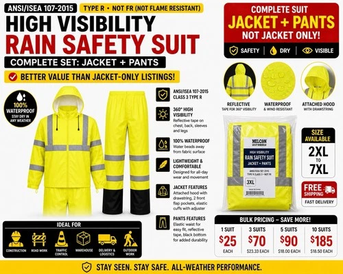 10set ANSI Class 3 Hi Vis Yellow Reflective Waterproof Rain Suit Jacket Pant Set - product listing photo