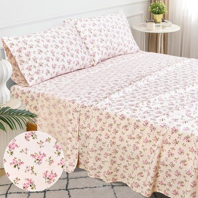Queen Cotton Percale Bed Linen Set, 4Pcs, 100% Long Staple, Ultra Soft, Deep Poc