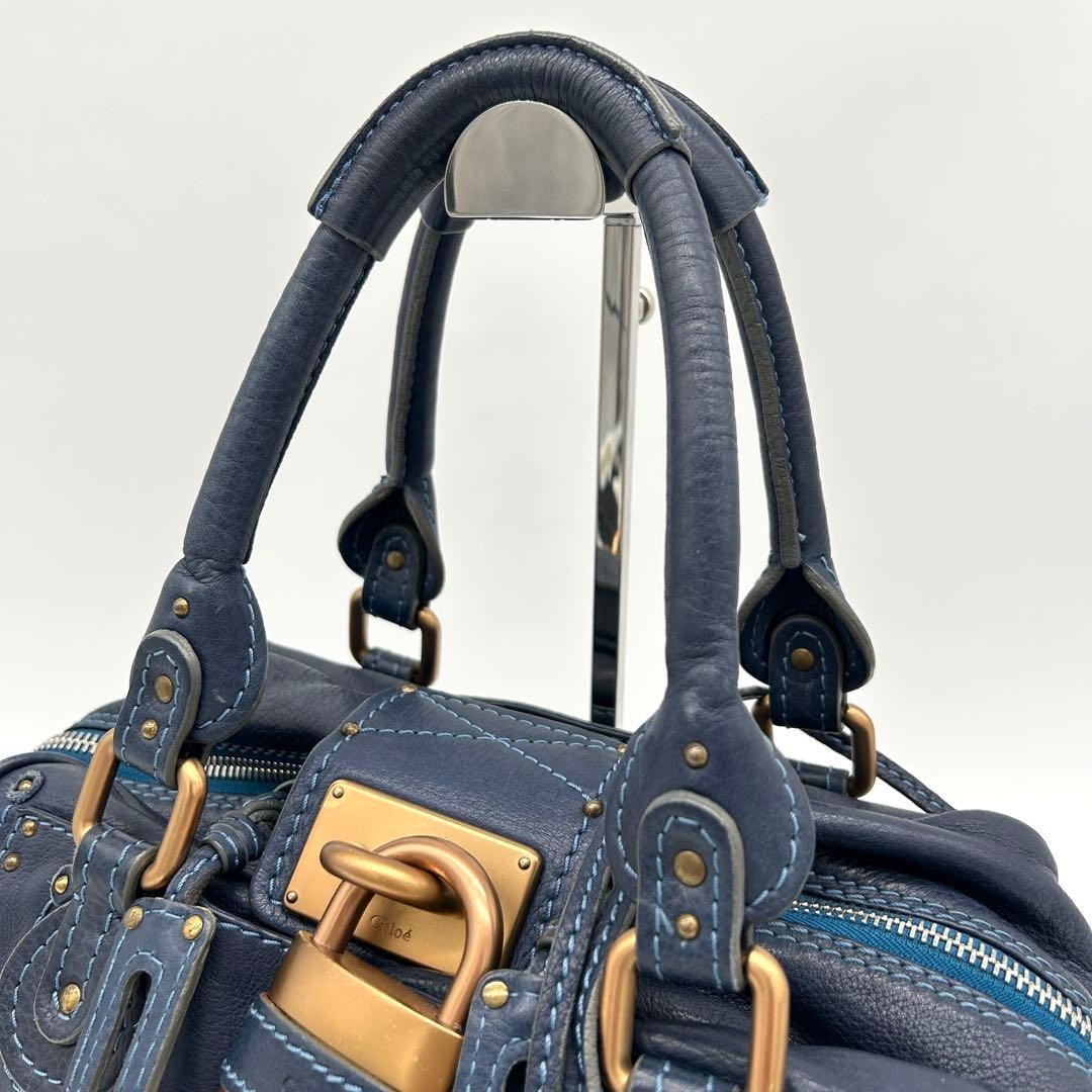 Chloe Paddington Navy Leather Handbag Padlock Key Mini Boston