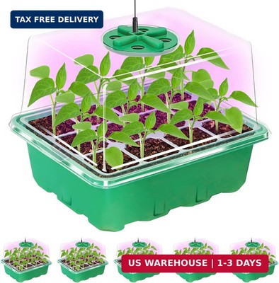 Bonviee 5 Packs Seed Starter Tray with Plant Light, Elevated Seedling Starter Tr
