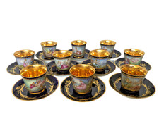 Antique French Dated 1840 Signed Hand Painted Sevres Set of 10 Cups  Saucers.