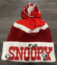 VINTAGE SNOOPY KNIT SKI HAT TOBOGGAN POM POM ORLON MADE IN USA ~ ADULT SIZE