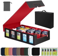 Trading Card Storage Box 5-Row Deck Case 3900 Capacity Leather Black Red