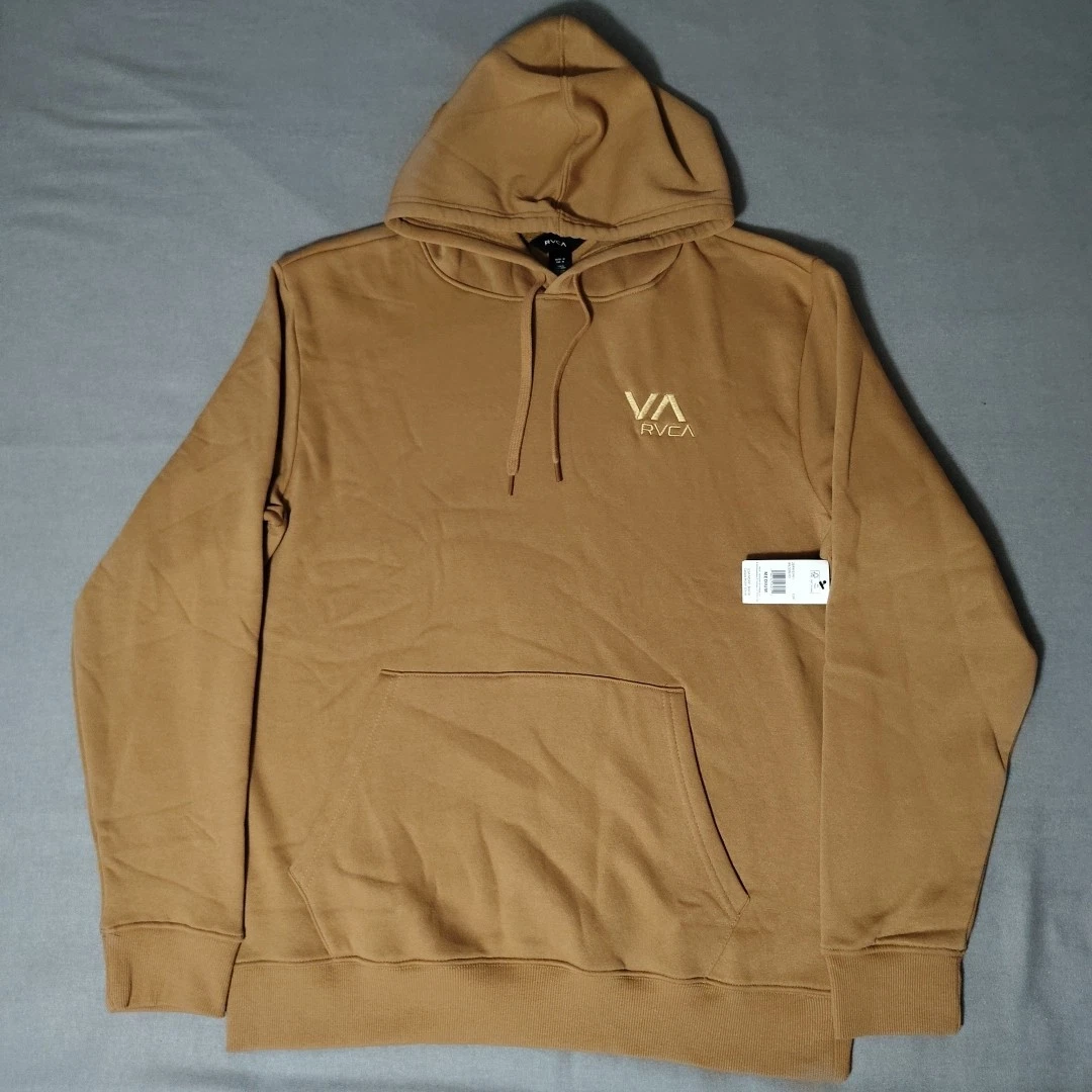 RVCA Hoodie Men’s Medium Brown Sweatshirt Embroidered Logo Skater Skate NEW