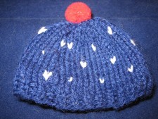 Bear or Doll Hat Blue Knit Red Tassle