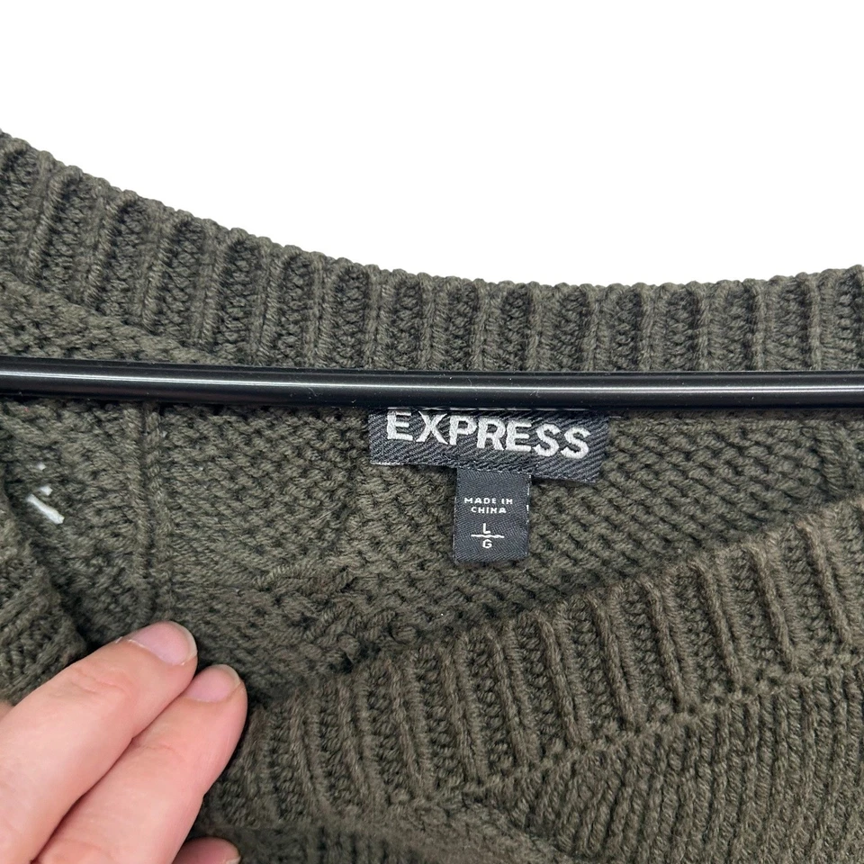 Suéter Túnica Express Verde Oliva Tejido con Cable L Acogedor Academia Tranquilo Lujo Otoño Foto 3 de 4