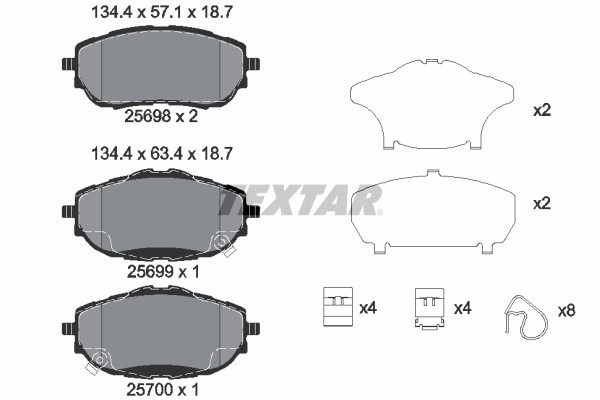 Plaquettes de frein performantes Textar 2569801 à freinage silencieux pour Toyota