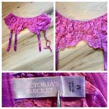 Vintage Y2K 90s Victoria's Secret Garter Belt Purple M Floral Lace Coquette Girl