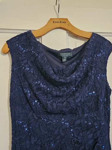 Lauren Ralph Lauren Evening Dress Sleeveless Size 10 Navy Long Sequin - Picture 4 of 6