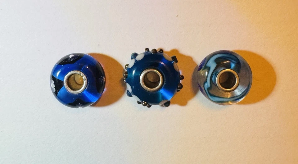 TROLLBEADS-Collection Of 3 Blue Beads-925 Silver-Denmark - Image 3 of 4