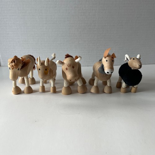 ANAMALZ Natural Wooden Posable Animal Toy Figures Lot - Picture 1 of 9