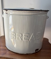 LARGE Vintage White Enamel Round Bread Bin Wi...