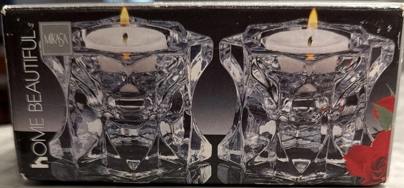 Mikasa Starburst Crystal Votive Candleholder Pair QQ085/339 Clear Freestanding