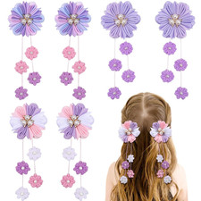 6PCS Hair Bows for Girls, Purple Flower Hair Accessories for Girls Grosgrain Rib