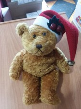 7" Christmas stuffed bear - brown w/ santa hat