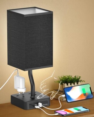 Alimentata Nachttischlampe, Touch Control Nachttisch Schlafzimmer Lampe mit USB C