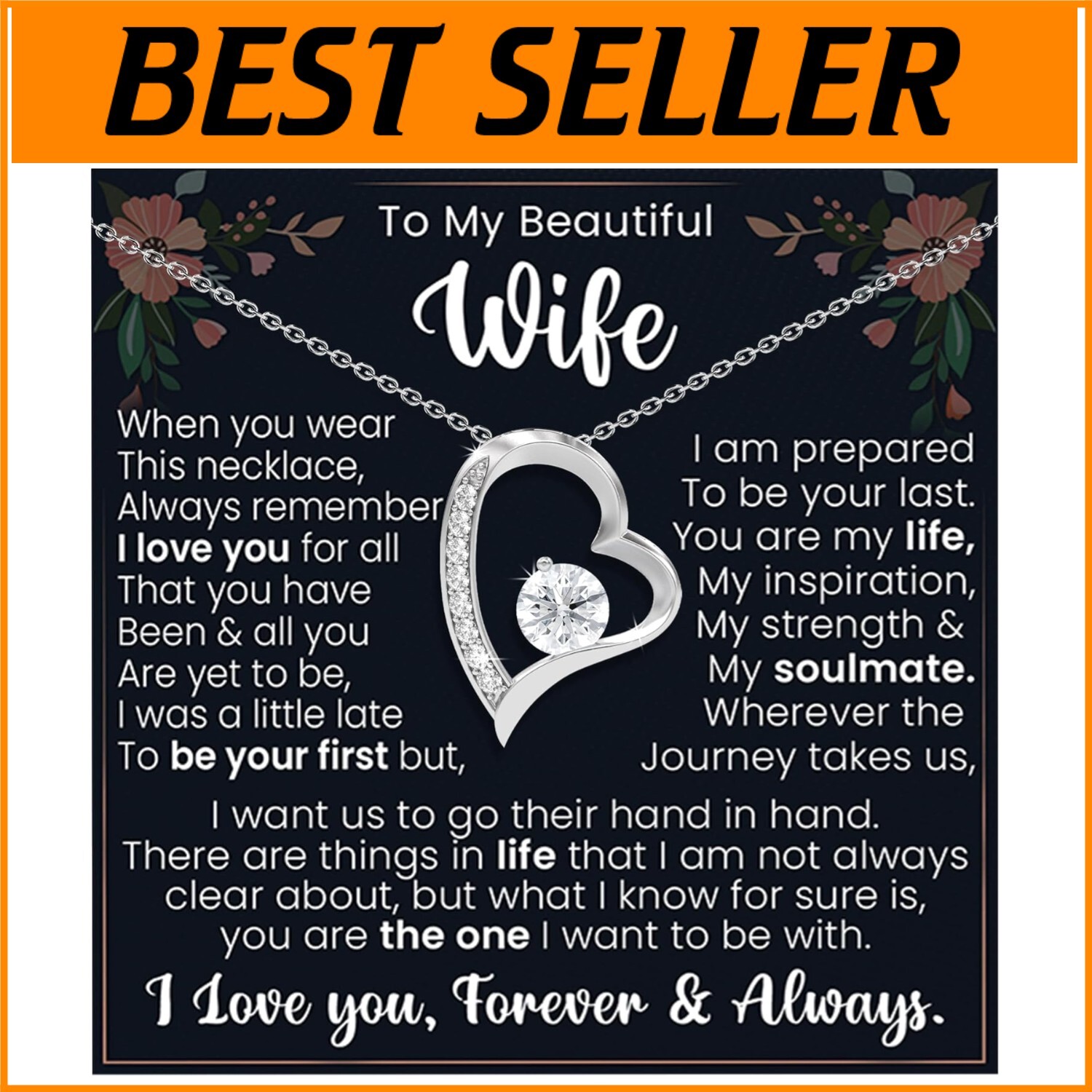 Cubic Zirconia Necklace in White Gold Finish - Gift of Love for Your Wife