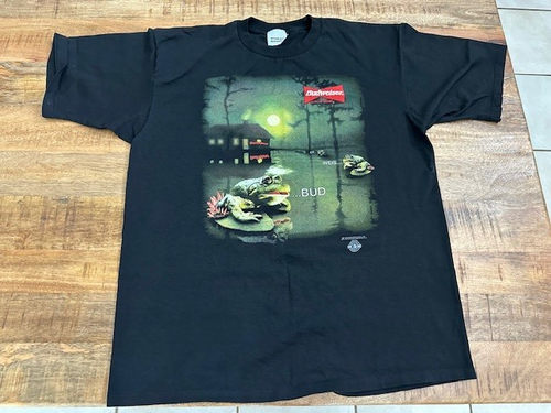 Vintage 1995 Black Budweiser King of Bears Frogs T Shirt XL Stanley Desantis EUC - Picture 2 of 10