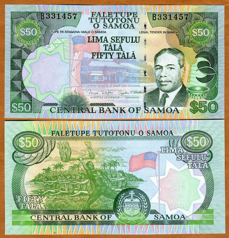 Western Samoa, 50 Tala, (2005 2006) P-36, UNC man dancing with fire