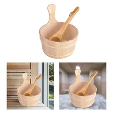Wooden 4L Sauna Bucket Equipped with Ladle - Essential Spa Accessory for Steam