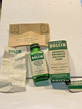Vtg Dolcin Arthritic Rheumatic Muscular Tablets GREEN Bottle IN BOX WITH INSERT