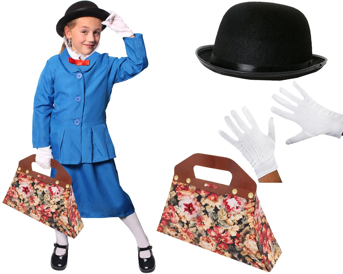 Costume Vittoriano Completo Da Tata Mary Poppins – Con Cappello, Borsa, Papillon E Guanti - 6